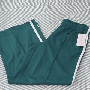 Athleta Green Track Pants with White Stripes